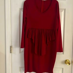 Beautiful Red Long Sleeve Dress With Front Ruffles Size XL